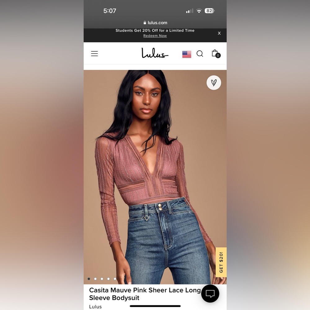 Casita Mauve Pink Sheer Lace Long Sleeve Bodysuit